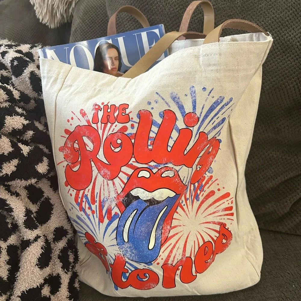 the rolling stones large canvas tote bag custom